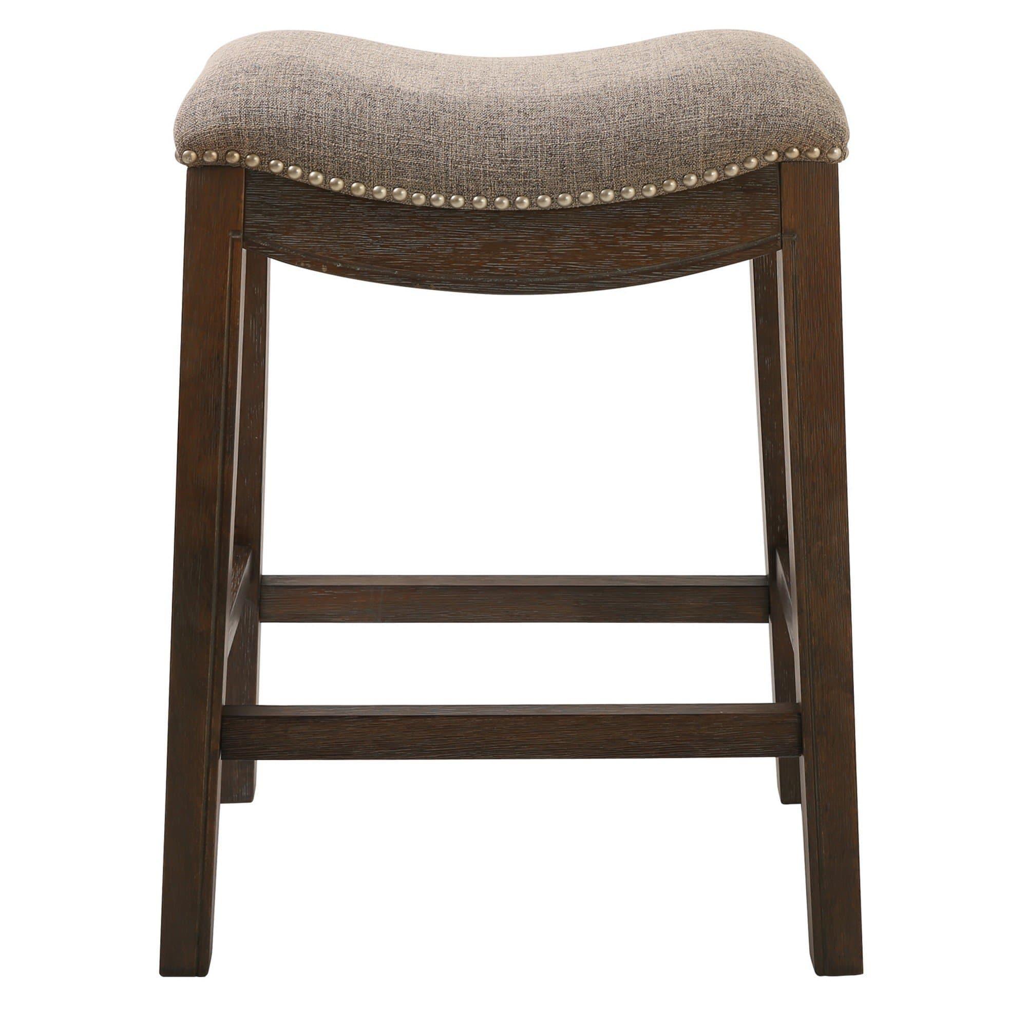 Taupe Fabric Saddle Style Counter Stool with nickel nail head trim - made in the USA - Your Western Decor