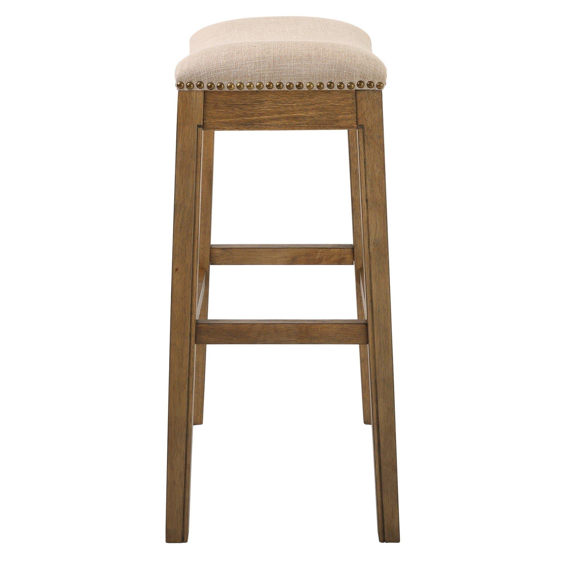 Cream Fabric Saddle Style Bar Stool 31"H with nail head trim - Your Western Decor