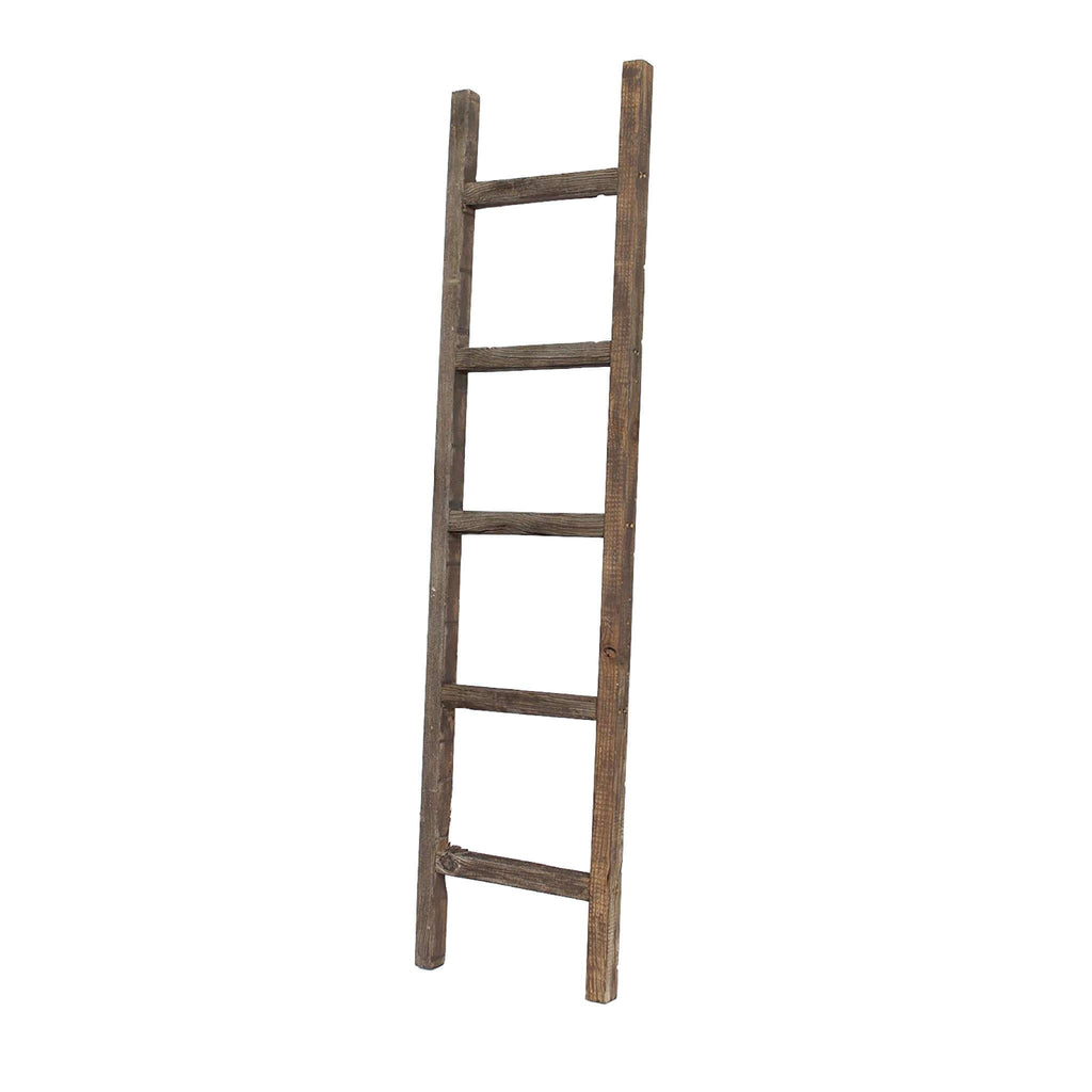 5 Step Rustic Espresso Gray Wood Ladder Shelf - Your Western Decor, LLC