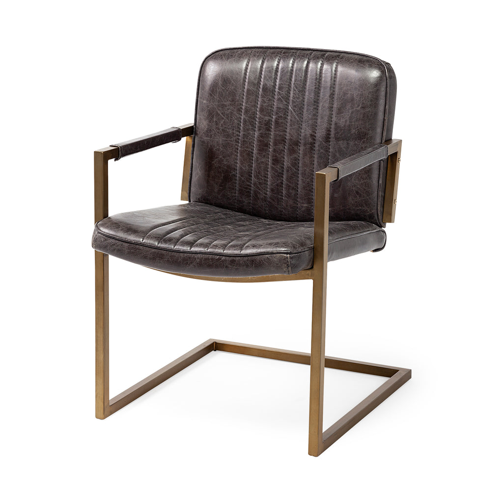 Black Leather Accent Chair With Brass Frame - Your Western Decor