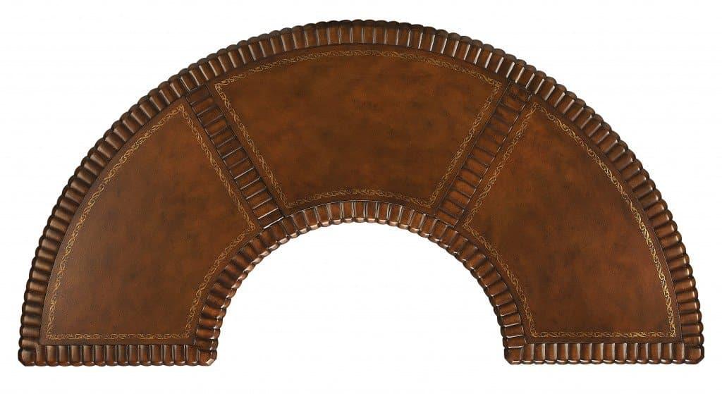 Crescent Shape Brown Hand Carved Desk with One Center and Four Side Drawers - Your Western Decor, LLC