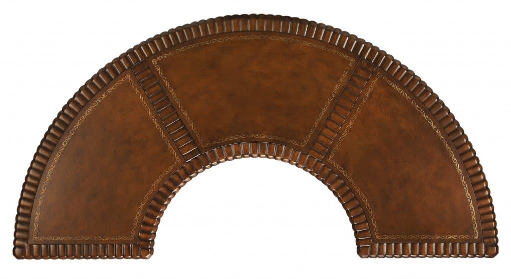 Crescent Shape Brown Hand Carved Desk with One Center and Four Side Drawers - Your Western Decor, LLC