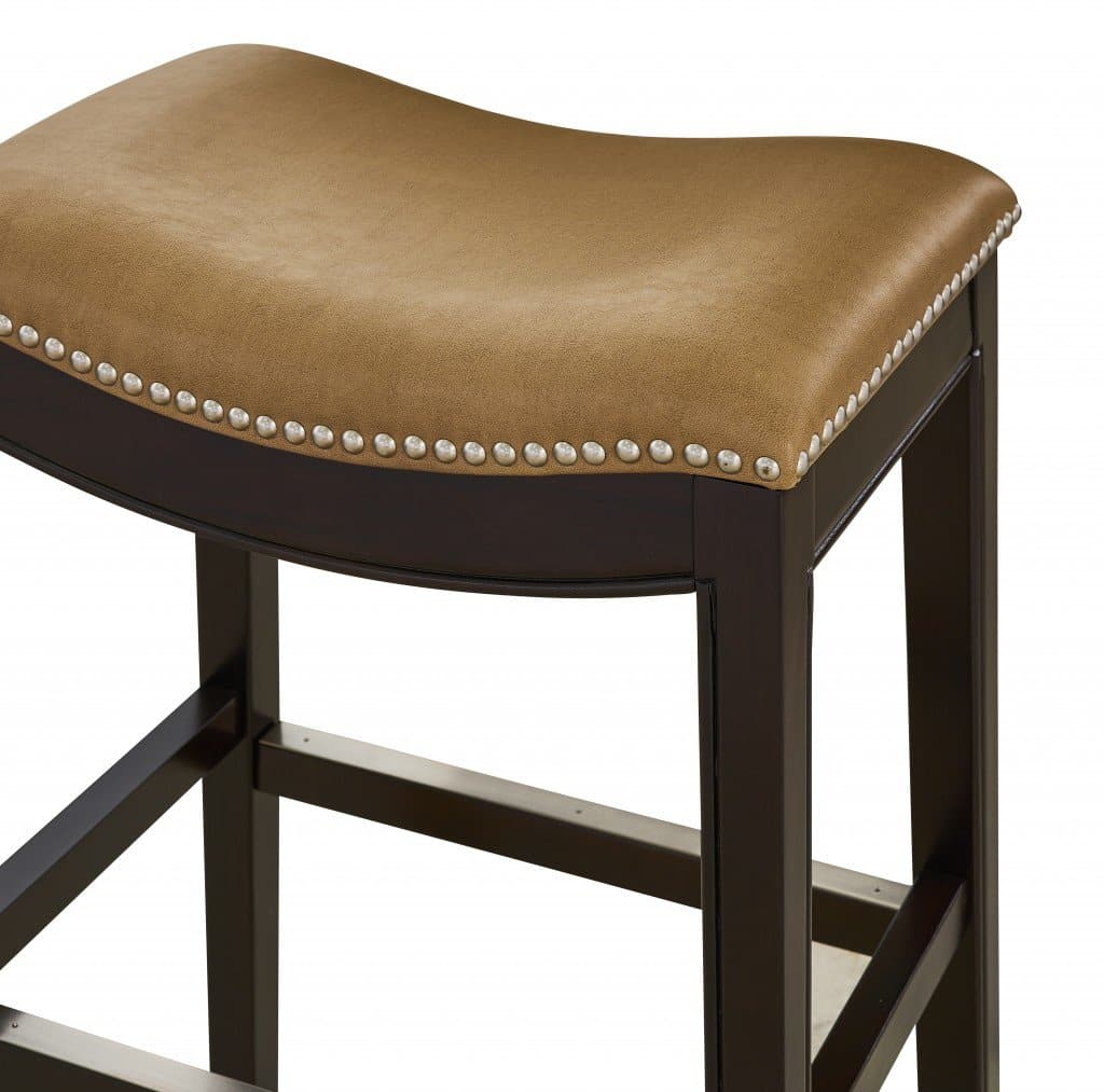 30" Espresso & Carmel Saddle Counter Stool Seat - Your Western Decor