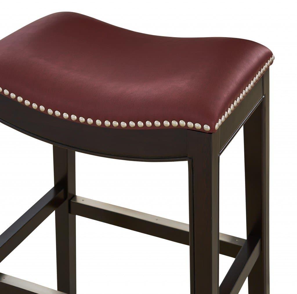 Espresso & Burgundy Saddle Style Counter Stool Detail - Your Western Decor