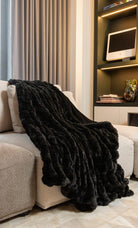 Chunky Sectioned Black Faux Fur Throw Blanket - Your Western Decor, LLC