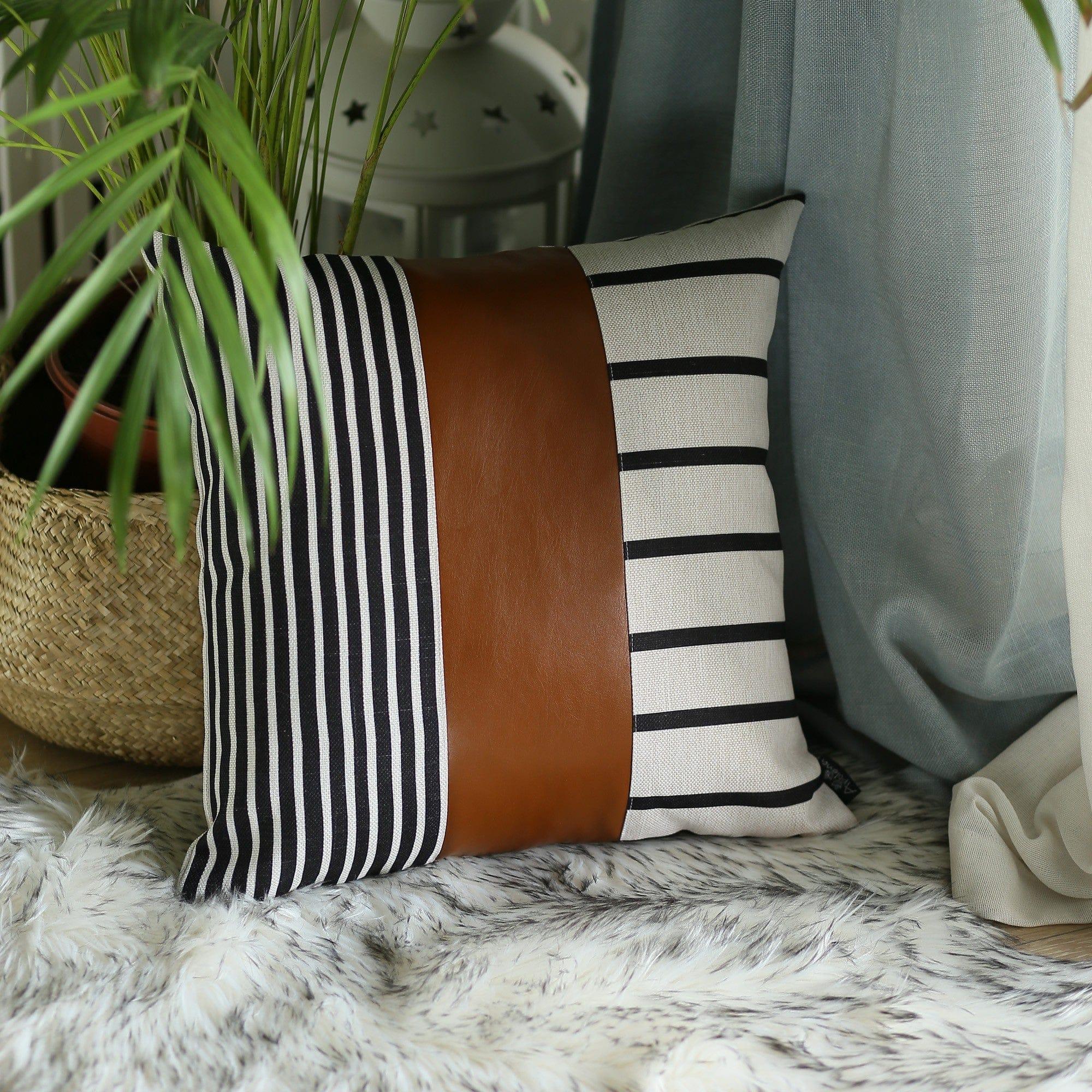 Faux Leather & Stripes Pillow Cover - Your Western Decor