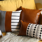 Faux Leather & Stripes Pillow Cover - Your Western Decor