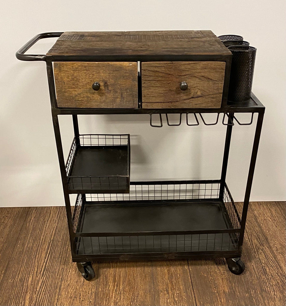Rolling Rustic Wood & Iron Bar Cart - Your Western Decor,