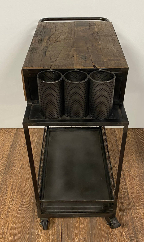 Rolling Rustic Black and Natural Bar Cart - Your Western Decor, LLC