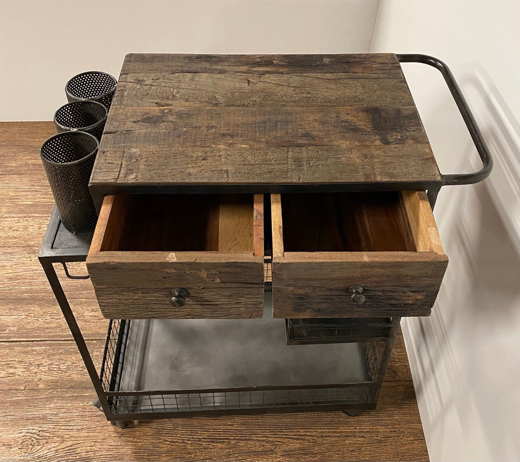 Rolling Rustic Black and Natural Bar Cart - Your Western Decor, LLC
