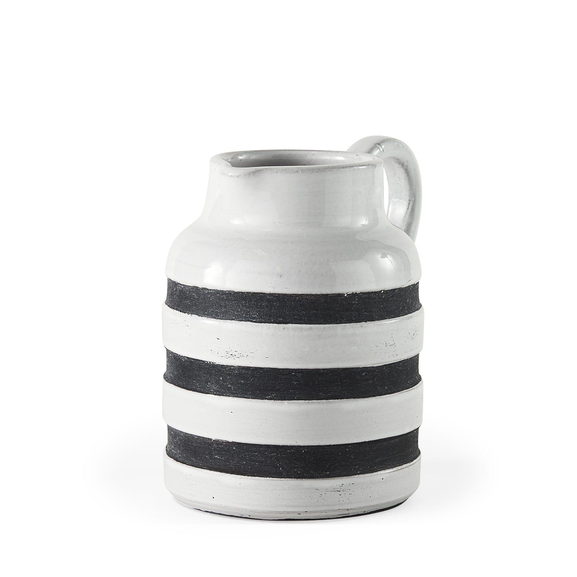 7" Rustic White and Blue Stripe Ceramic Jug - Your Western Decor, LLC