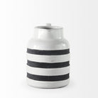 7" Rustic White and Blue Stripe Ceramic Jug - Your Western Decor, LLC