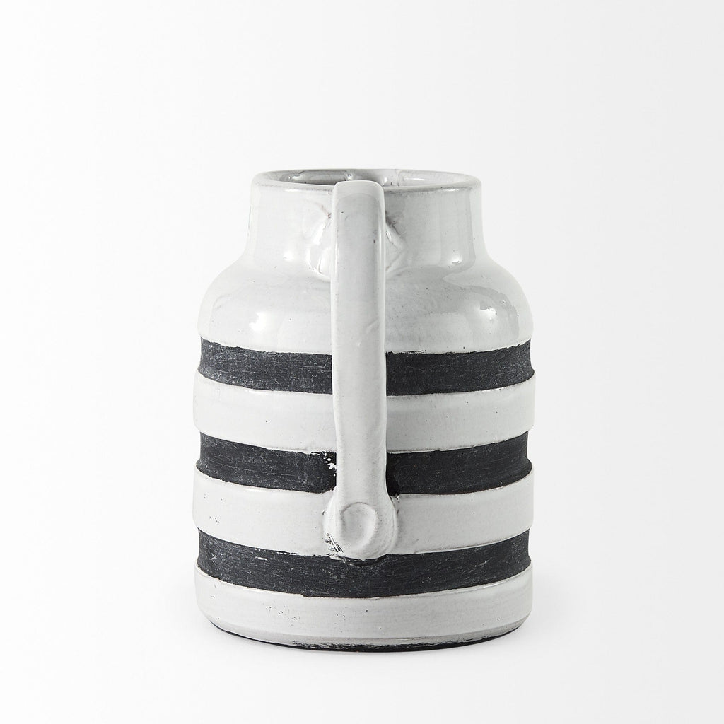 7" Rustic White and Blue Stripe Ceramic Jug - Your Western Decor, LLC