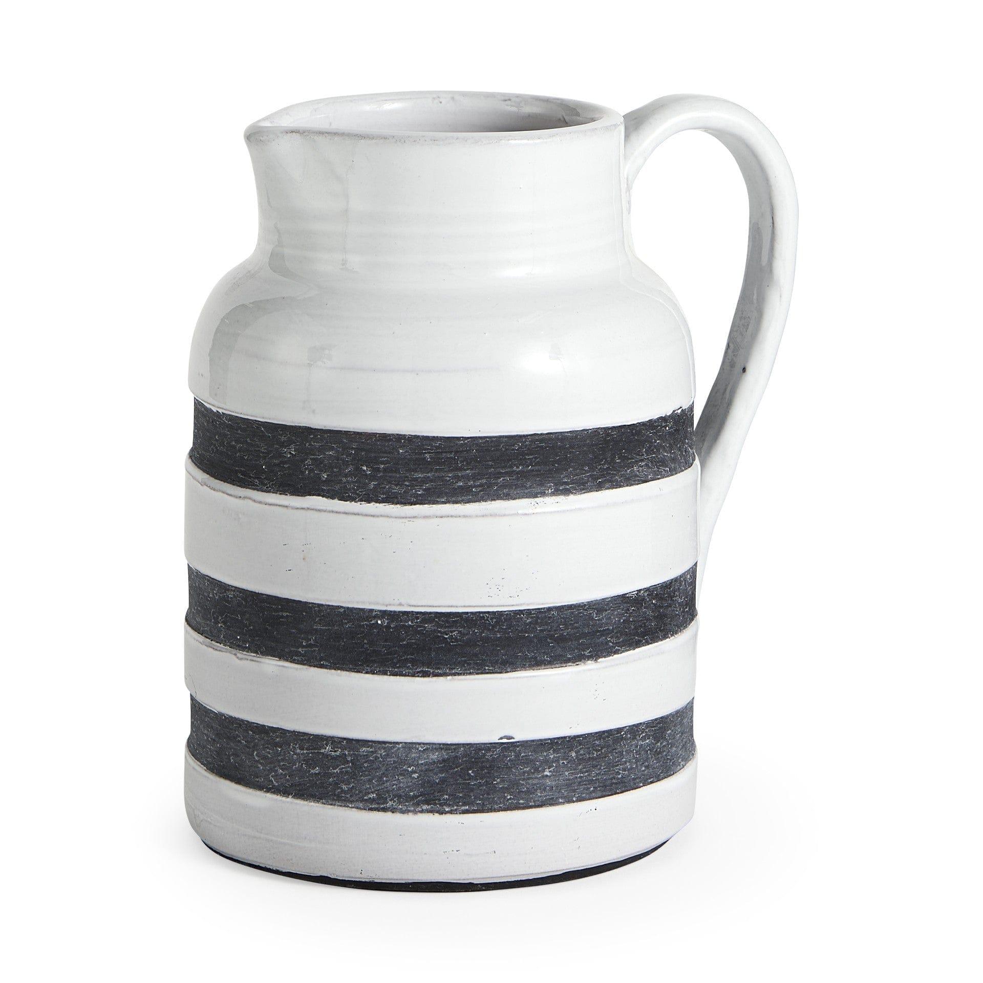 9" Rustic White and Blue Stripe Ceramic Jug - Your Western Decor, LLC