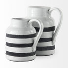 9" Rustic White and Blue Stripe Ceramic Jug - Your Western Decor, LLC