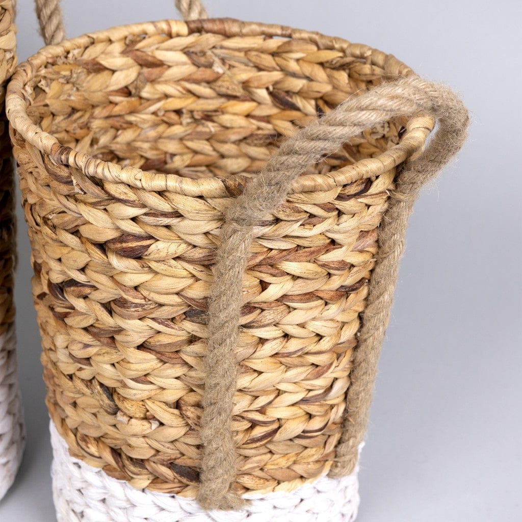 White and Natural Hyacinth Baskets with rope handles - Your Western Decor