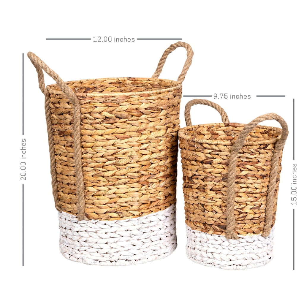 White and Natural Hyacinth Baskets, set of 2 - Your Western Decor