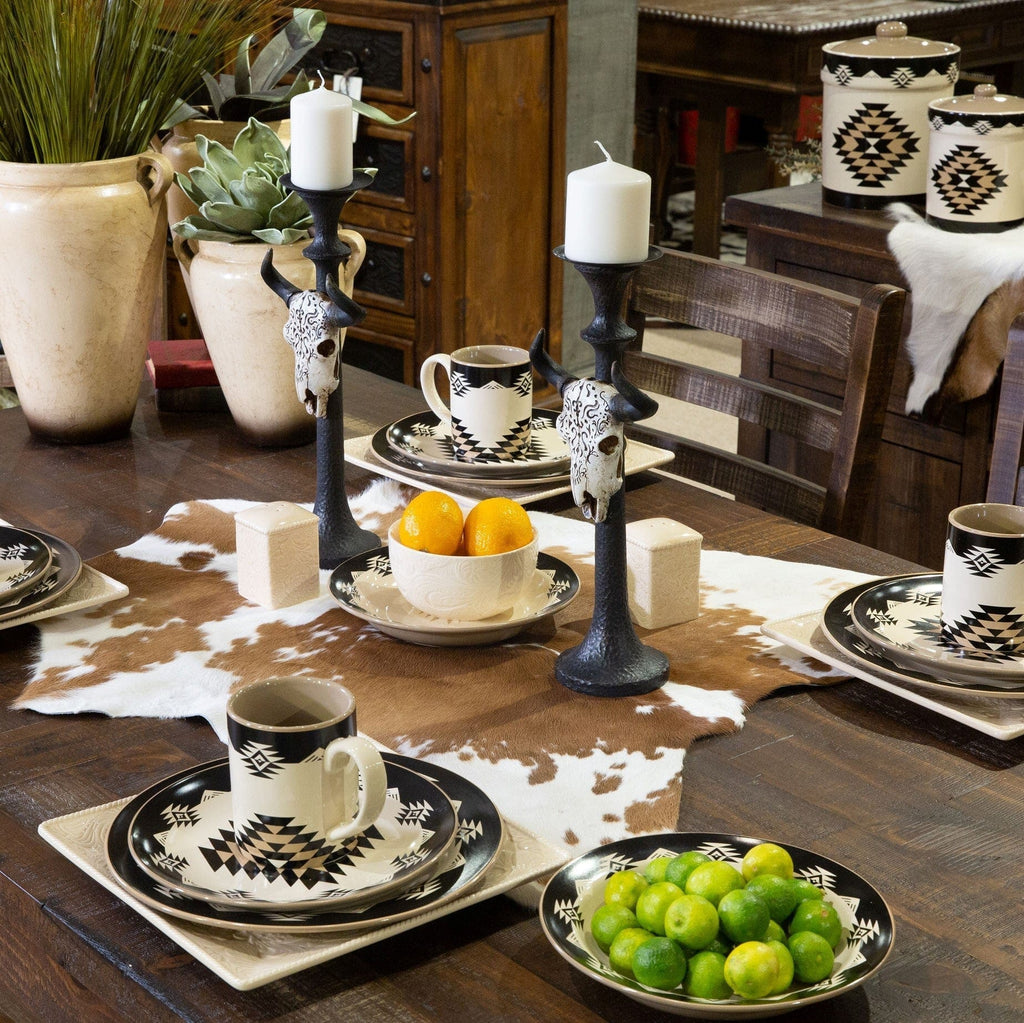 Southwestern table setting w/ black diamond dishes and canisters - Your Western Decor