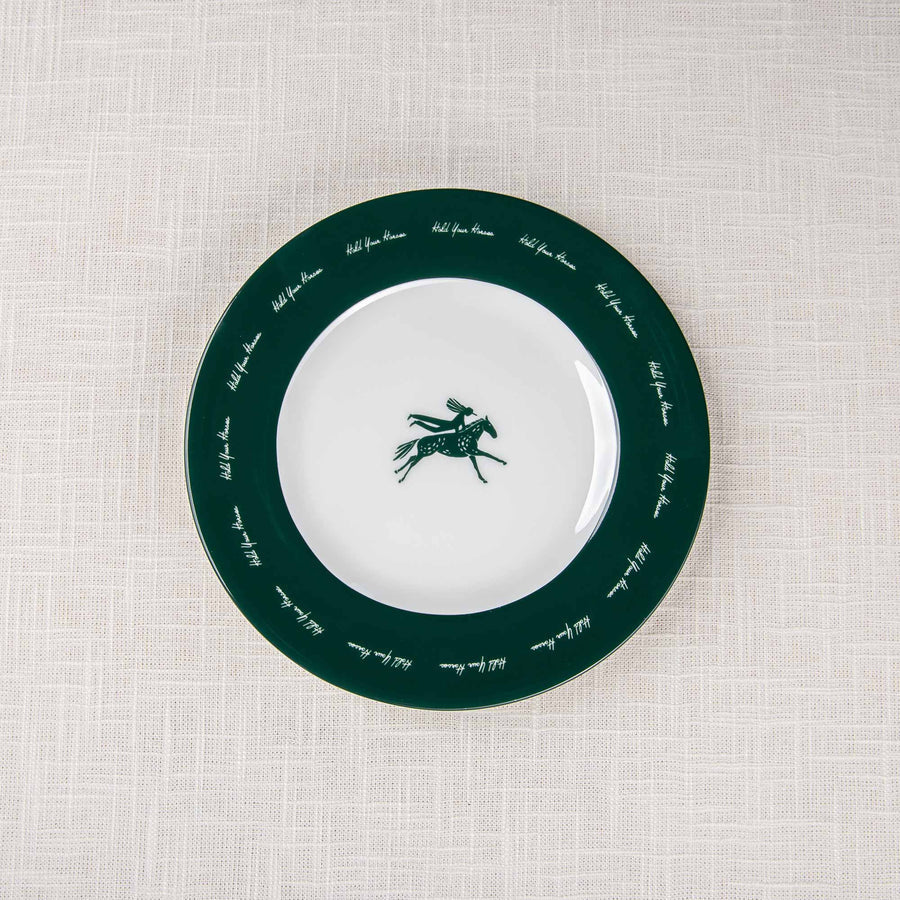 Green and white hold your horses salad plate  made in the USA - Your Western Decor