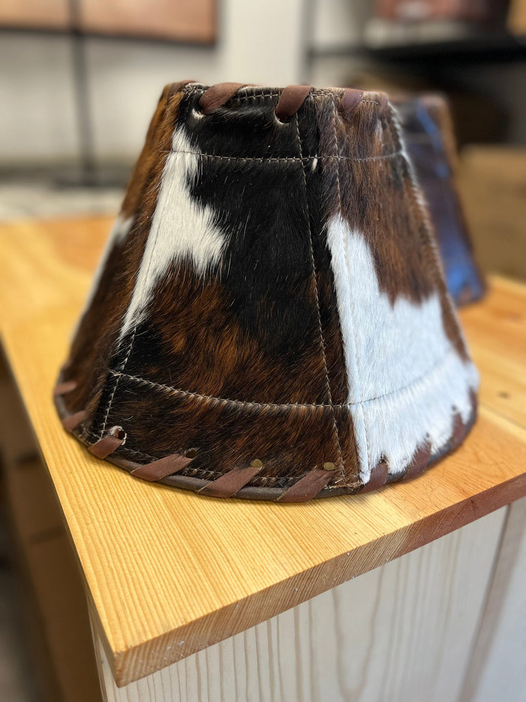 12" Tri color cowhide lamp shade handmade in the USA - Your Western Decor