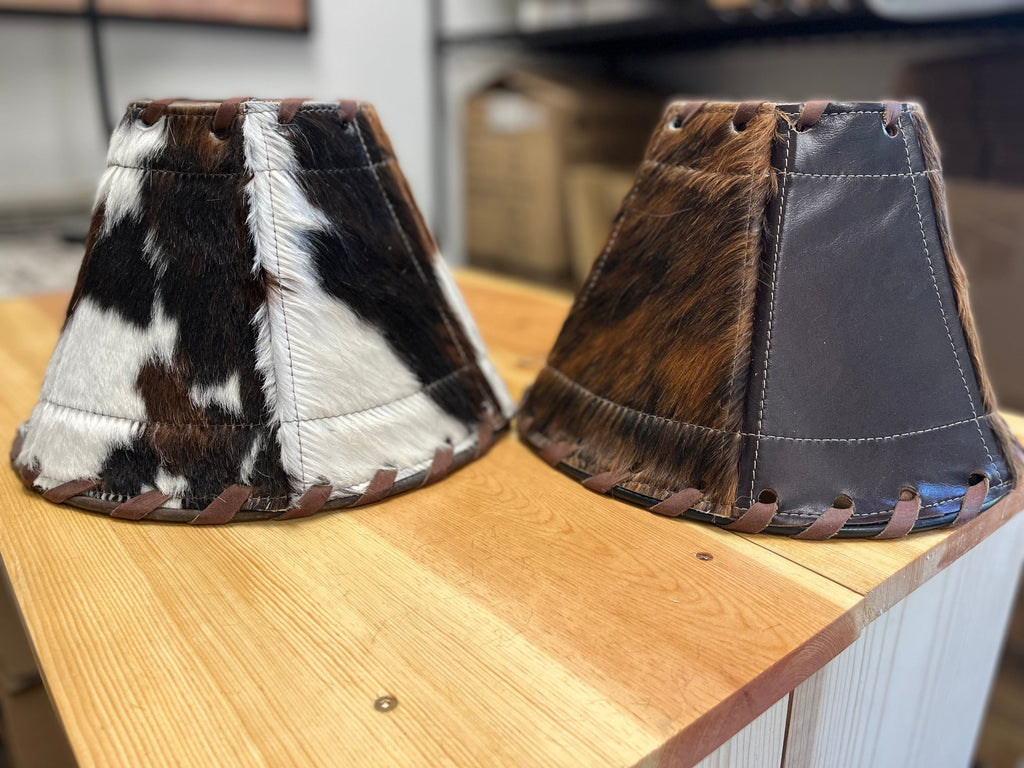 12" leather and cowhide western lamp shades - handmade in the USA - Your Western Decor