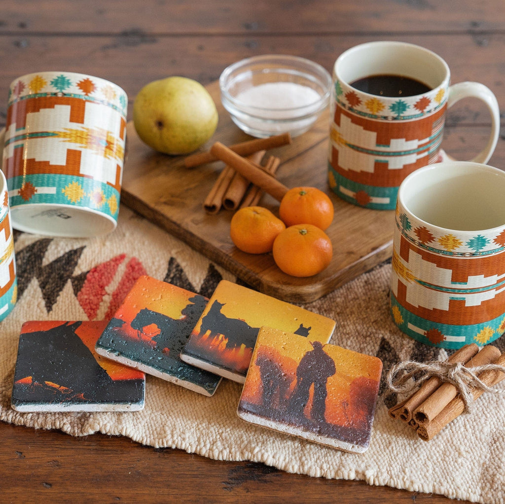 Cowboy sunset coasters and el cerro coffee mugs - Your Western Decor