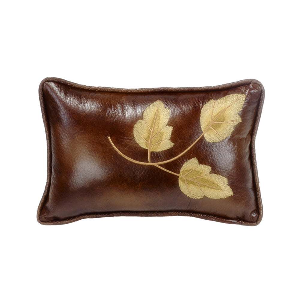 Highland Lodge Golden Leaf Lumbar Pillow with Faux Leather from HiEnd Accents