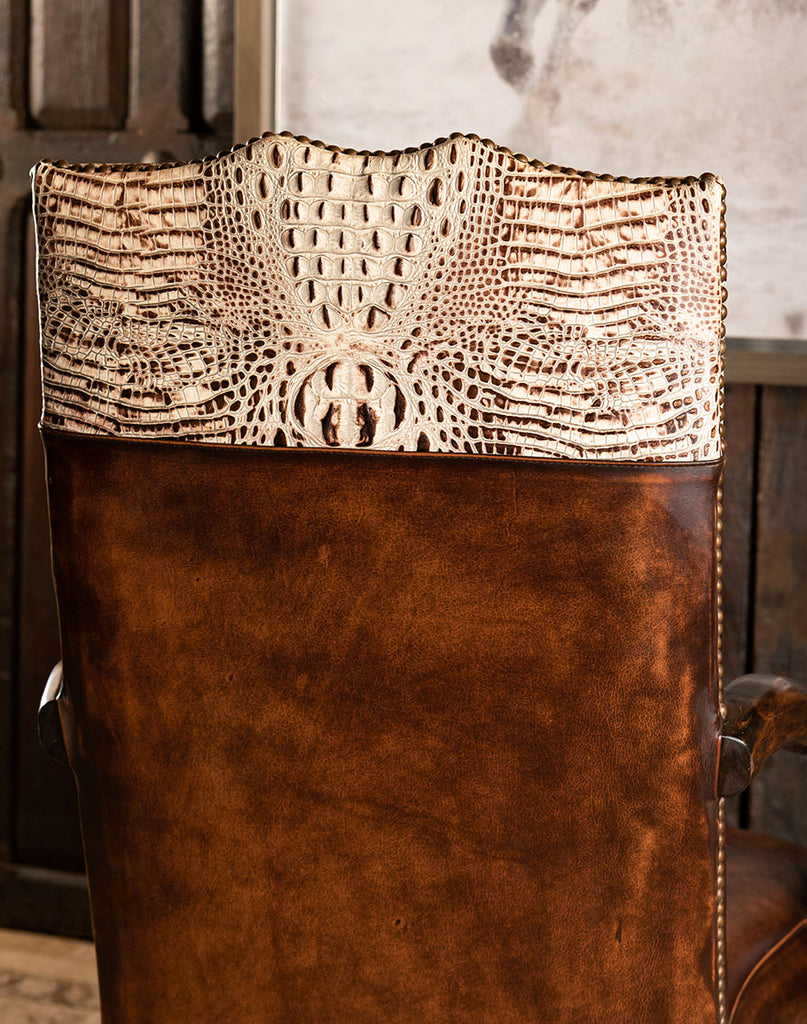 Western Office Chair with Croc Spine Embossed Leather - Your Western Decor