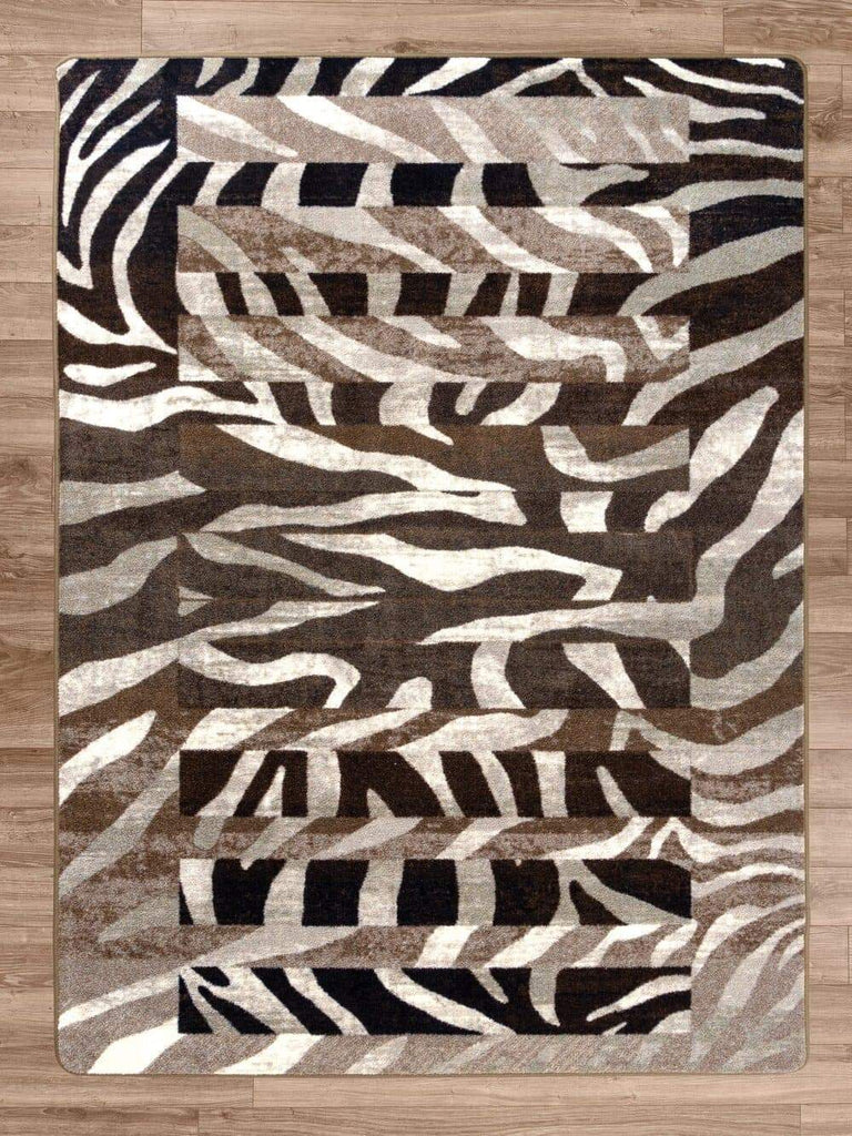 black and brown stripe zebra print accent rug. Made in the USA. Free Shipping. Your Western Decor