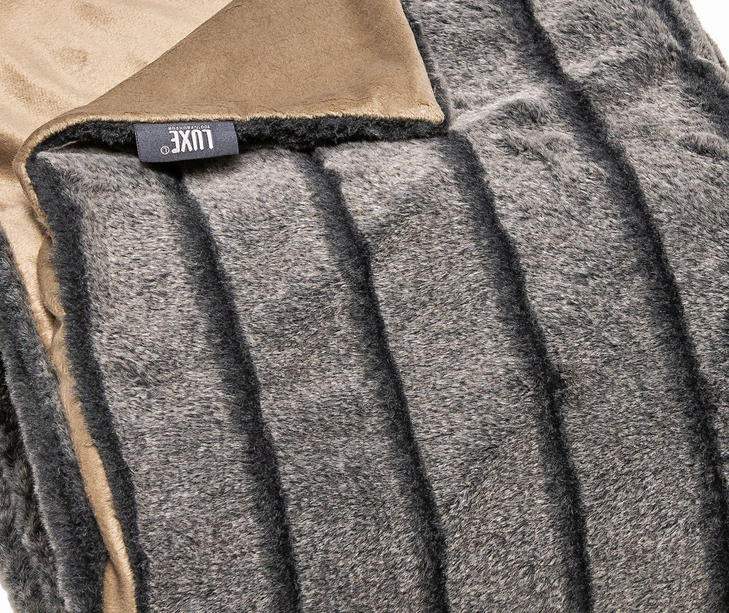 Luxe Gray Stripe Faux Fur Blanket Folded - Your Western Decor