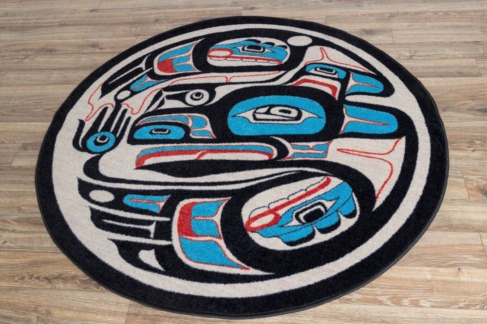 Mike Dangeli - "Raven" - Red & Blue Round Area Rug - Made in the USA - Your Western Decor, LLC