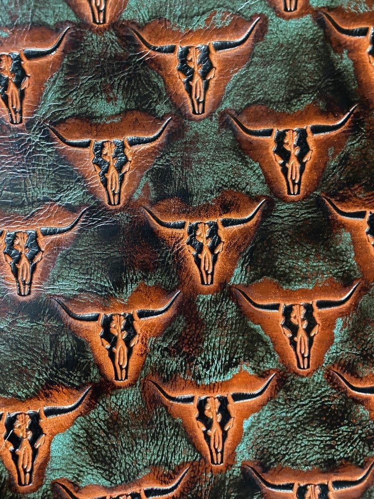 Embossed longhorn skull upholstery leather - Your Western Decor