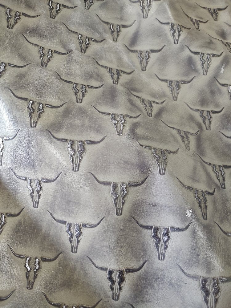 Grey leather embossed with longhorn skulls - Your Western Decor