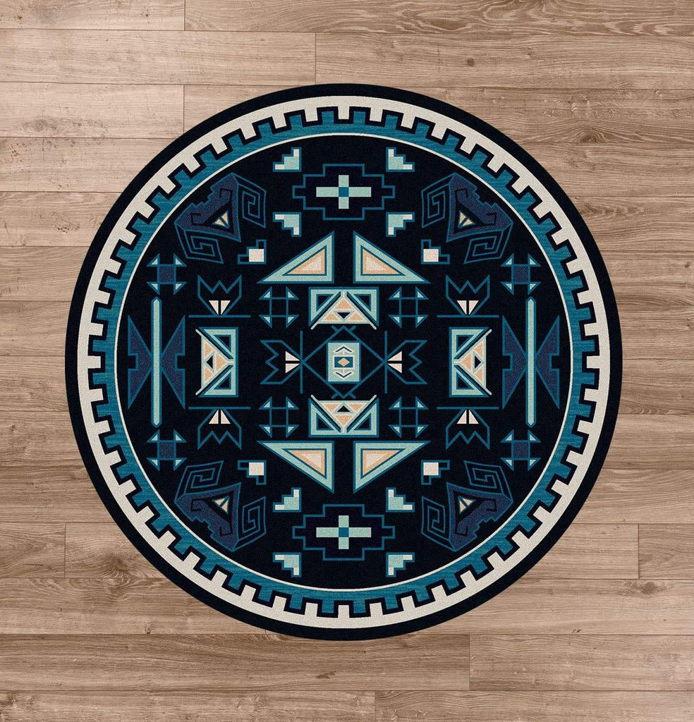 Four Rams Blue Contemporary Round Area Rug - Made in the USA - Your Western Decor