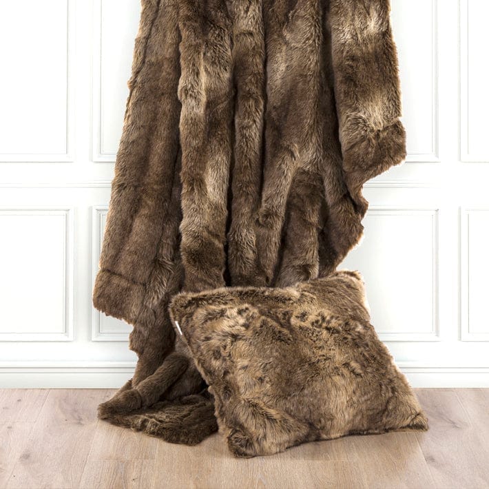 Faux Wolf Fur Oversized Throw Blanket and Throw Pillow from HiEnd Accents