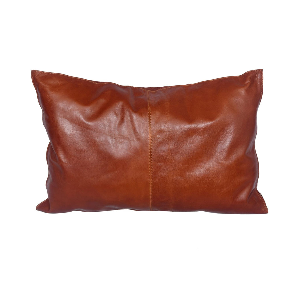 Cognac Brown Leather Lumbar Pillow - Your Western Decor