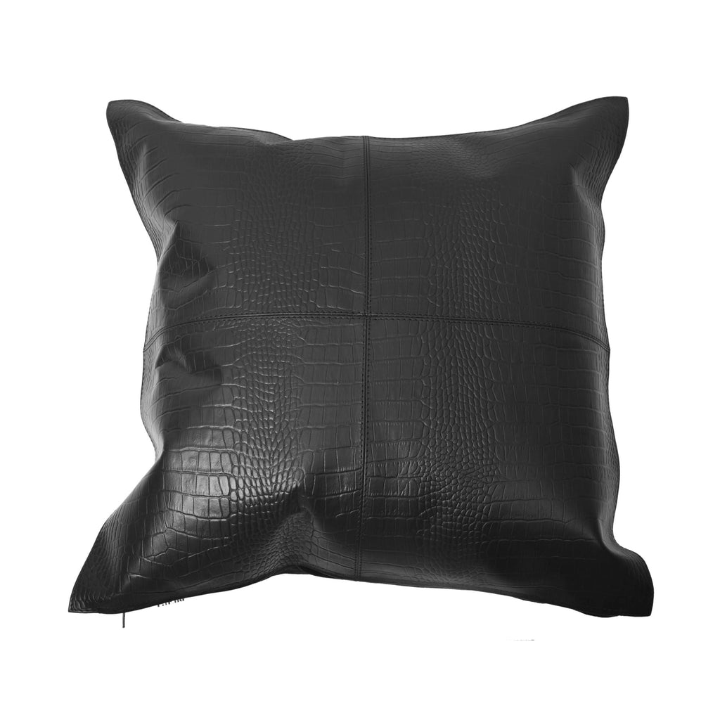 Black croc embossed genuine leather throw pillow - Your Western Decor