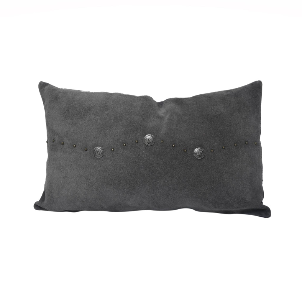 Grey suede leather accent lumbar pillow - Your Western Decor