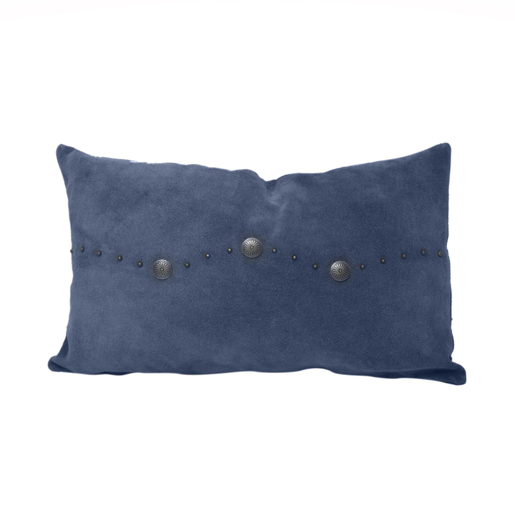 Blue suede leather accent lumbar pillow - Your Western Decor