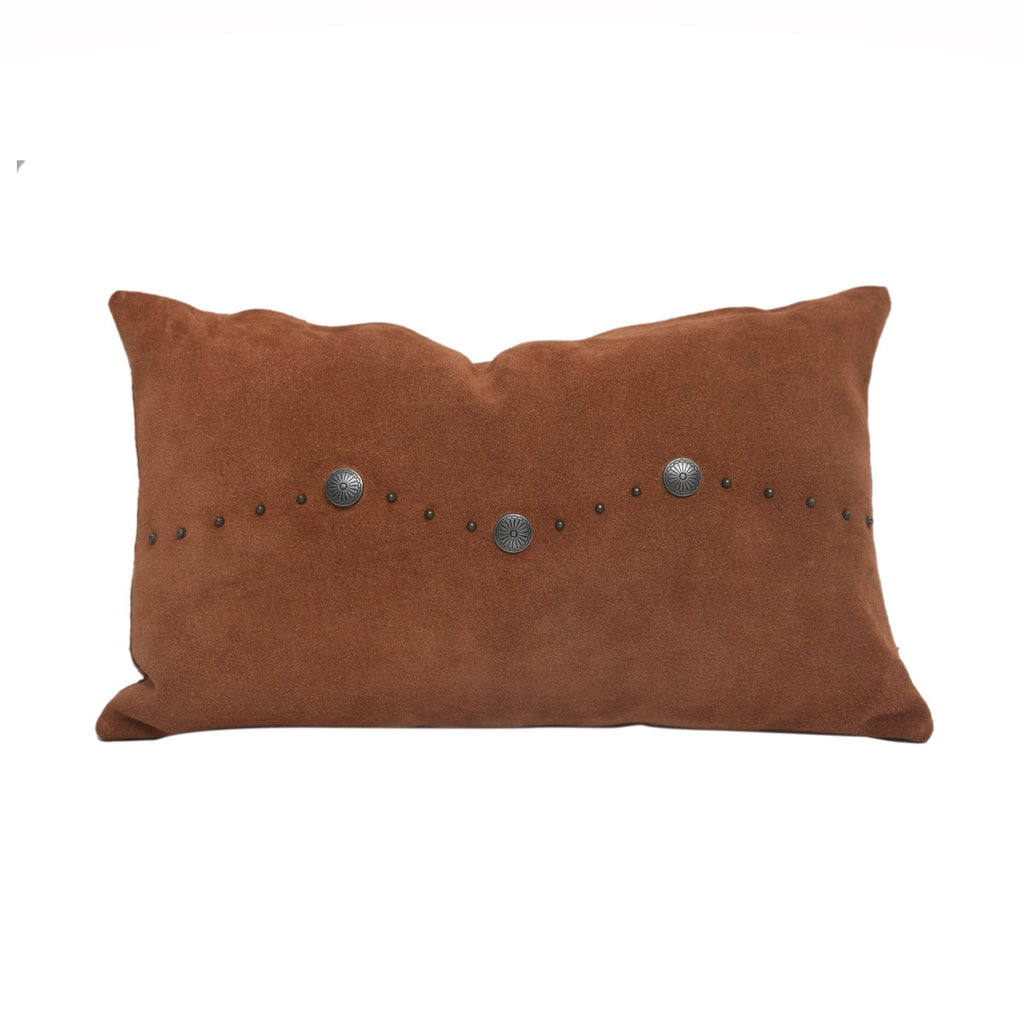 Tobacco colorsuede leather accent lumbar pillow - Your Western Decor