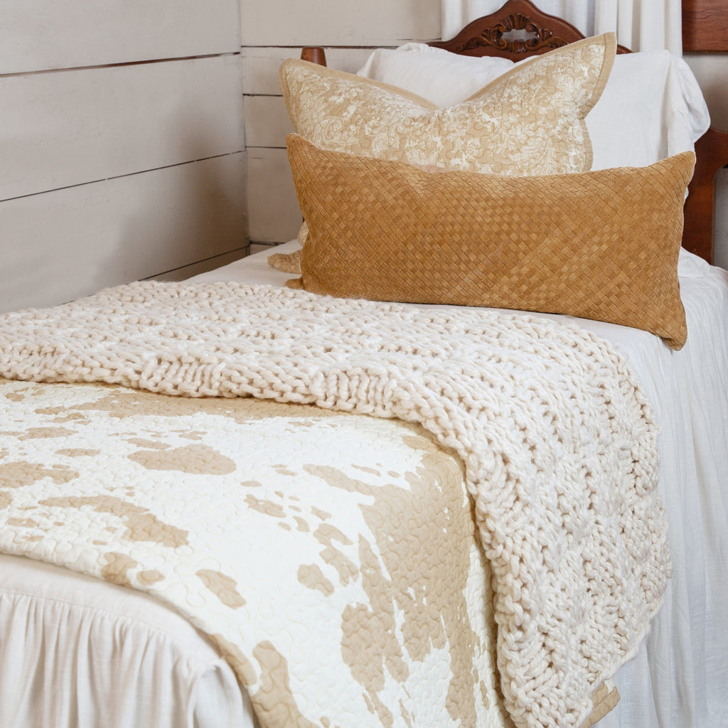 Reversible white and beige cowhide print quilt and pillow shams - Your Western Decor