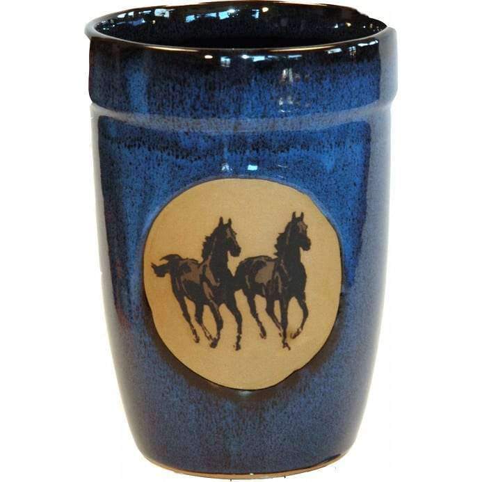 Running Horses Utensil Crock Blue - Your Western Decor, LLC
