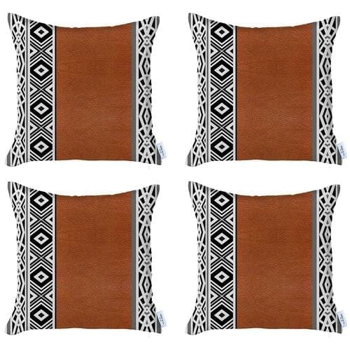 Vegan leather and design fabric 17" pillow covers. Your Western Decor