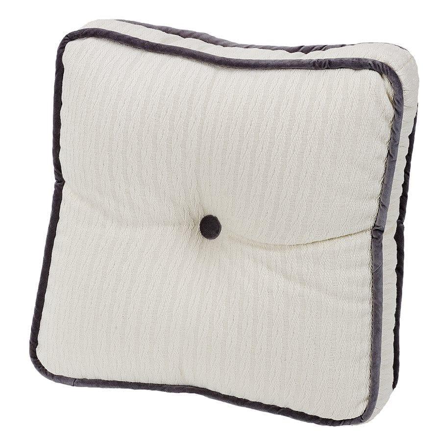 White Timberline lodge box pillow with grey accent trim and center button - Your Western Decor