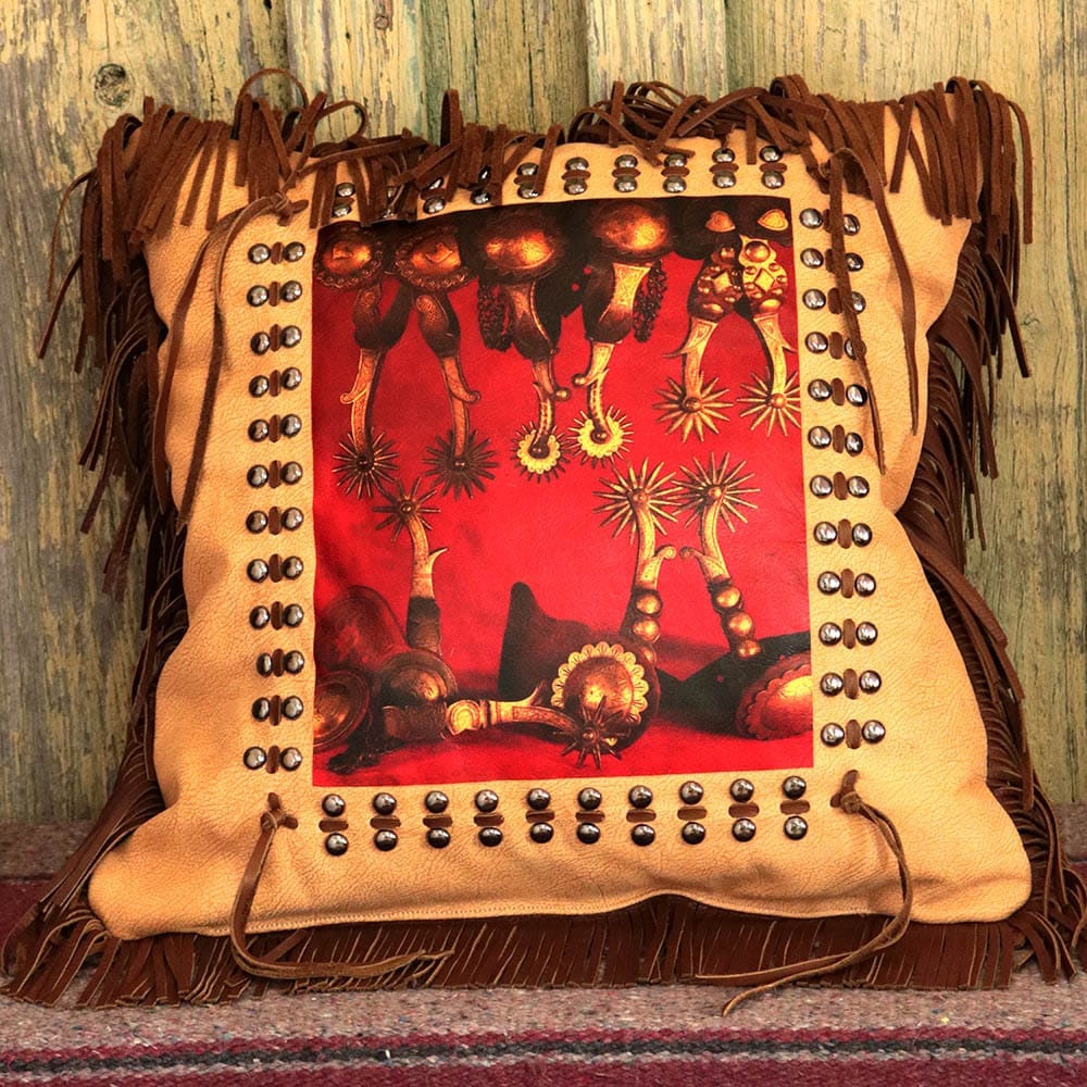 Vaquero Spurs Western Leather Accent Pillow Made in the USA - Your Western Decor