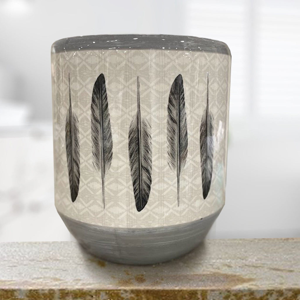 Feather Design Ceramic Wastebasket - Your Western Decor