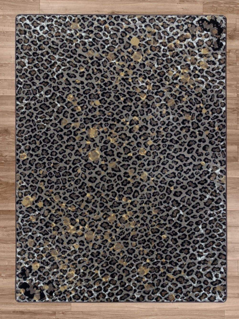 Leopard Print Area Rug with gold accents. Made in the USA. Your Western Decor, LLC