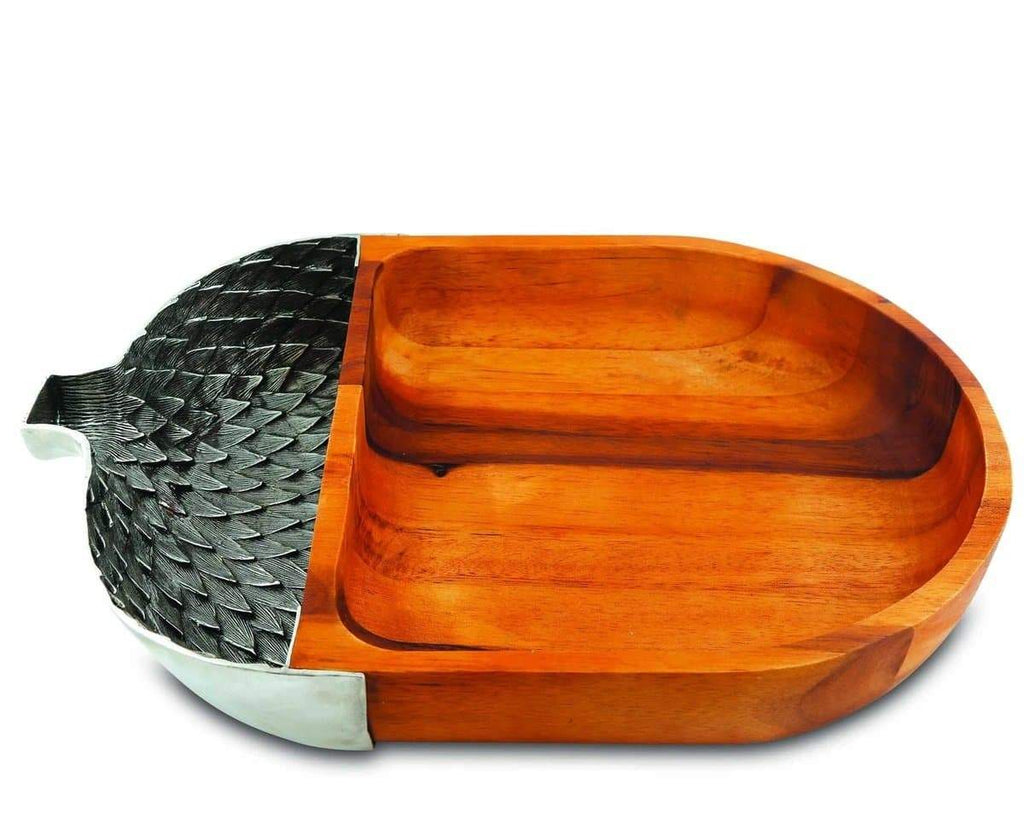 Acacia Wood Serving Dish with pewter pineapple top. Your Western Decor