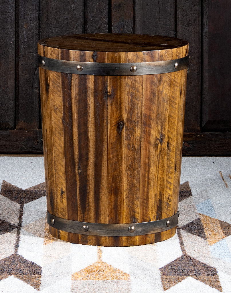 Acacia Wood Rustic Barrel End Table - Your Western Decor