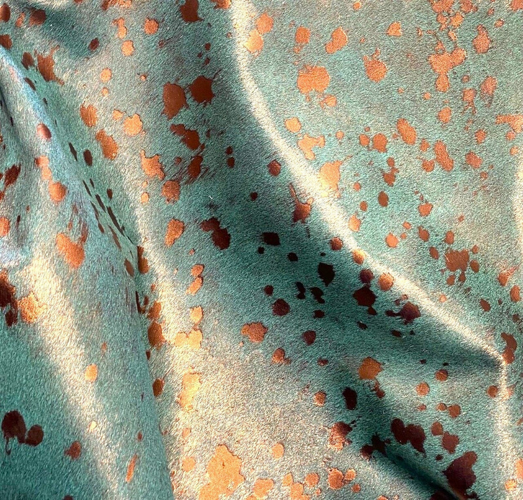 Acid Wash Copper on Dusty Turquoise Cowhide - Your Western Decor Design Studio